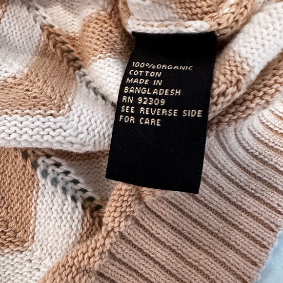 DG2 by Diane Gilman Puff-Sleeve Zig Zag Knit Chevron Cardigan. Tan/ White. Sz: M - Picture 6 of 13